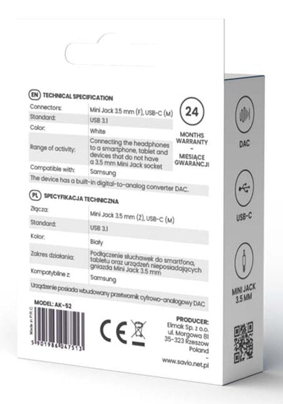 EAN 5901986047513 - Savio AK-52 cable de teléfono móvil Blanco 0,11 m USB C 3,5mm imagen 4