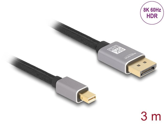 Delock 81093 Cable Mini Displayport A Displayport 8k 60 Hz 3 M Gris Metal Sin Pestillo
