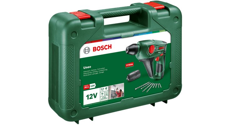 Taladro Bosch Bricolaje Y Jardín Percutor A Batería Uneo, 12 V, Verde/Negro, Batería De Iones De Litio De 2,0 Ah, En Maletín 060398400d