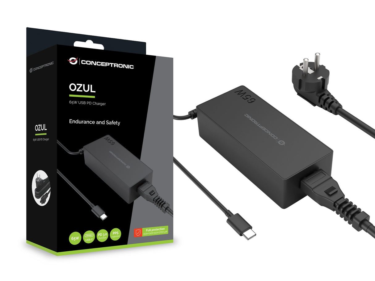 Cargador Portatatil Usb-C Conceptronic Ozul09be Pd 65w 5v A 20v