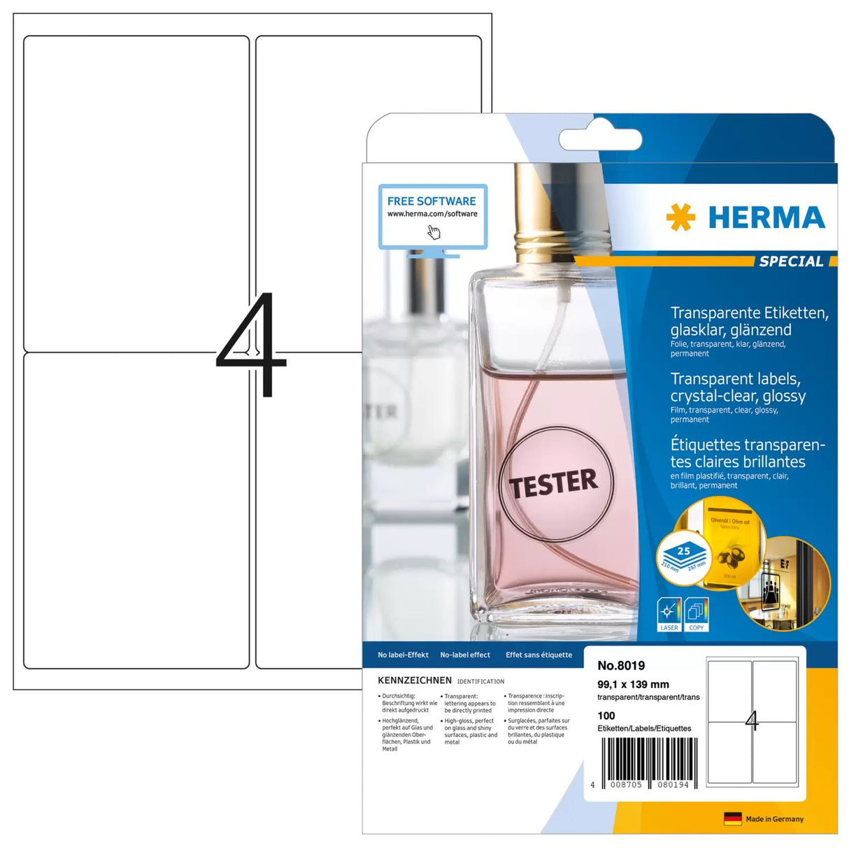 EAN 4008705080194 - HERMA 8019 etiqueta de impresora Transparente Etiqueta para impresora autoadhesiva imagen 1