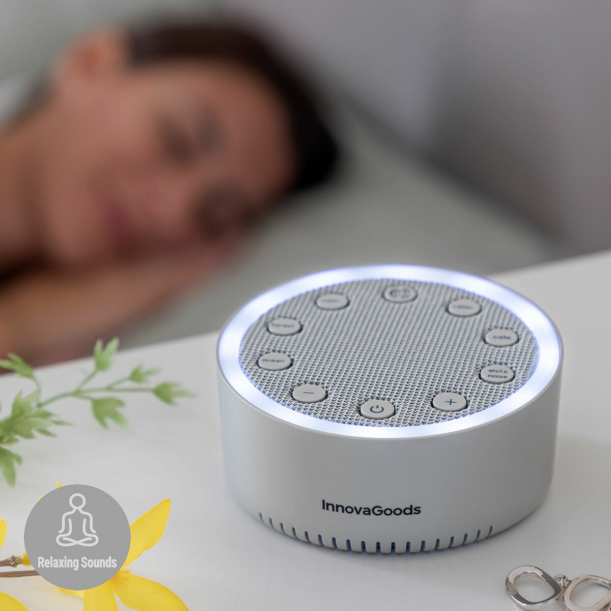 Innovagoods Slewel Maquina De Ruido Blanco - Autonomia 60min - Relajacion Con Luz Y Sonido - Bateria 400mah -