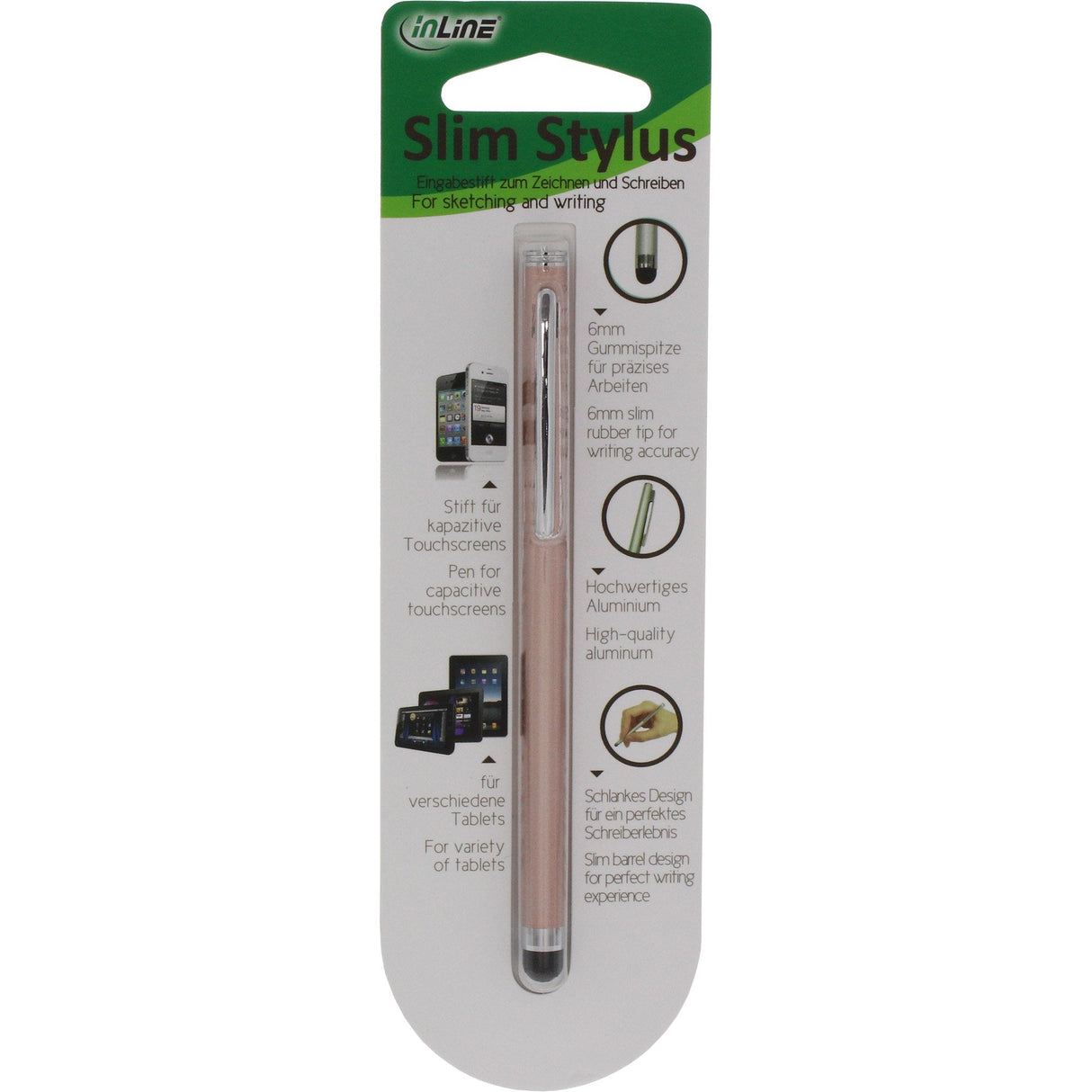 Inline Stylus Pen Para Pantallas Táctiles Como Teléfonos Inteligentes Y Tabletas Rosa