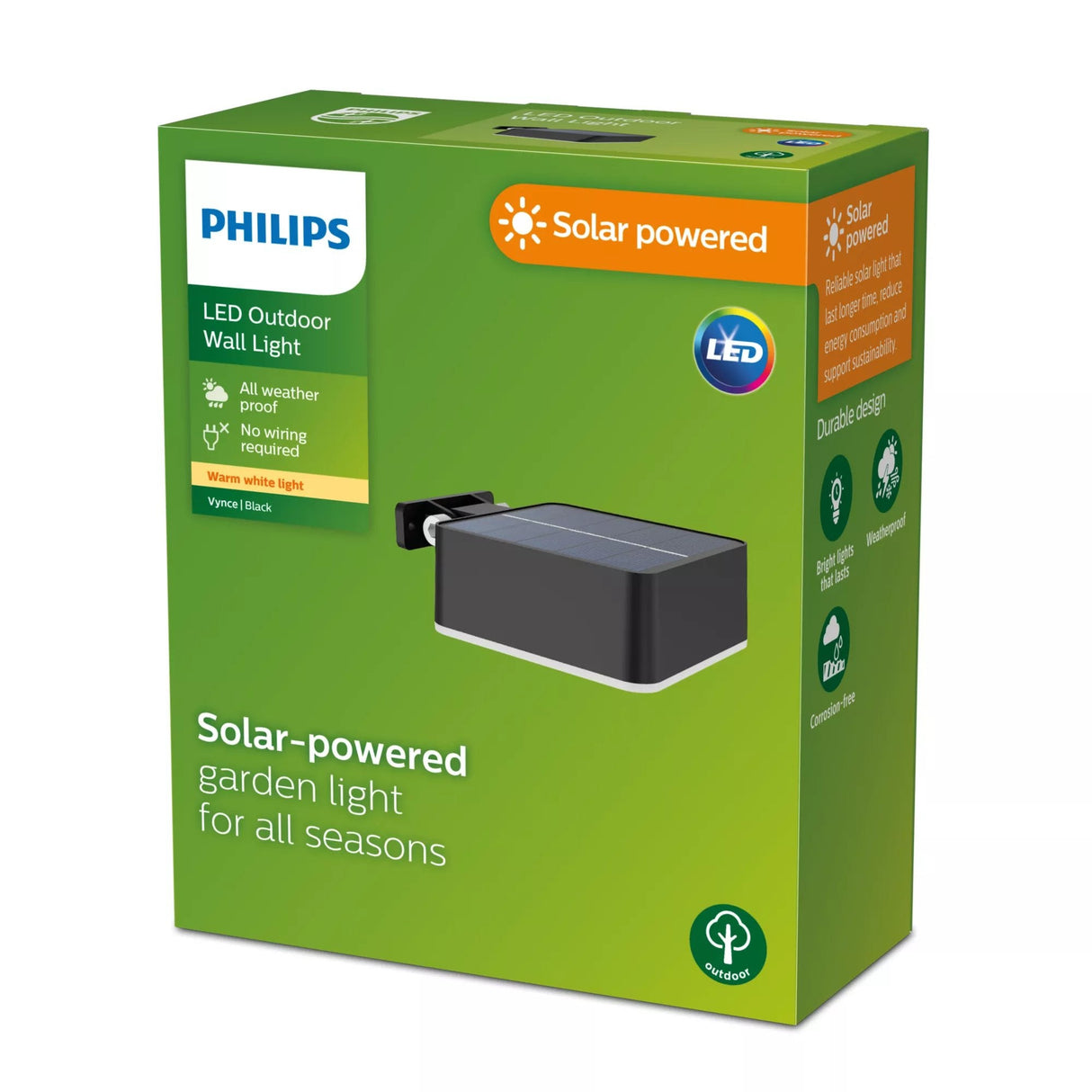Aplique Solar Cuadrado, Ip 44 1,5w, 200im 2700k, Luz Cálida, Medidas: 10,5x4,6x13,6cm. Philips