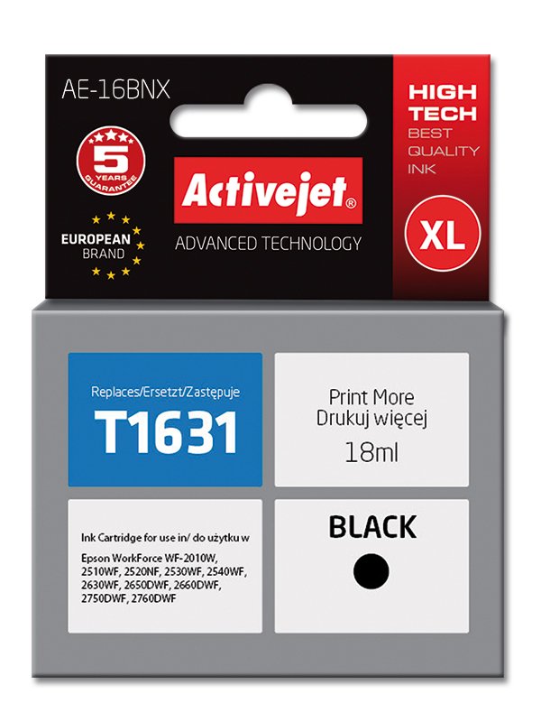 Tinta Activejet Ae-16bnx (Reemplazo Para Epson 16xl T1631 - Supreme - 18 Ml - Negra)