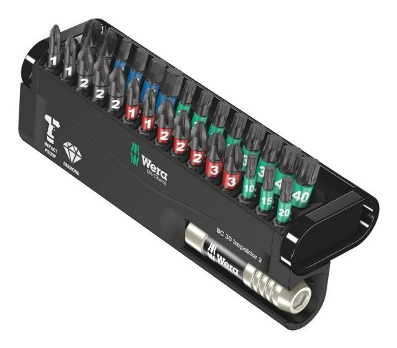 Wera Bit-Check 30 Impaktor 2, 1/4", Juego De Puntas Con Revestimiento De Diamante De 30 Piezas, Extremadamente Resistente 5057697001