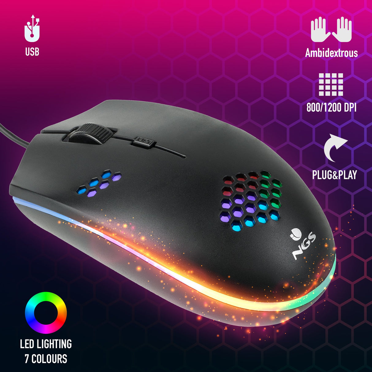 EAN 8435430618211 - NGS GMX-120 ratón Juego Ambidextro USB tipo A Óptico 1200 DPI imagen 4