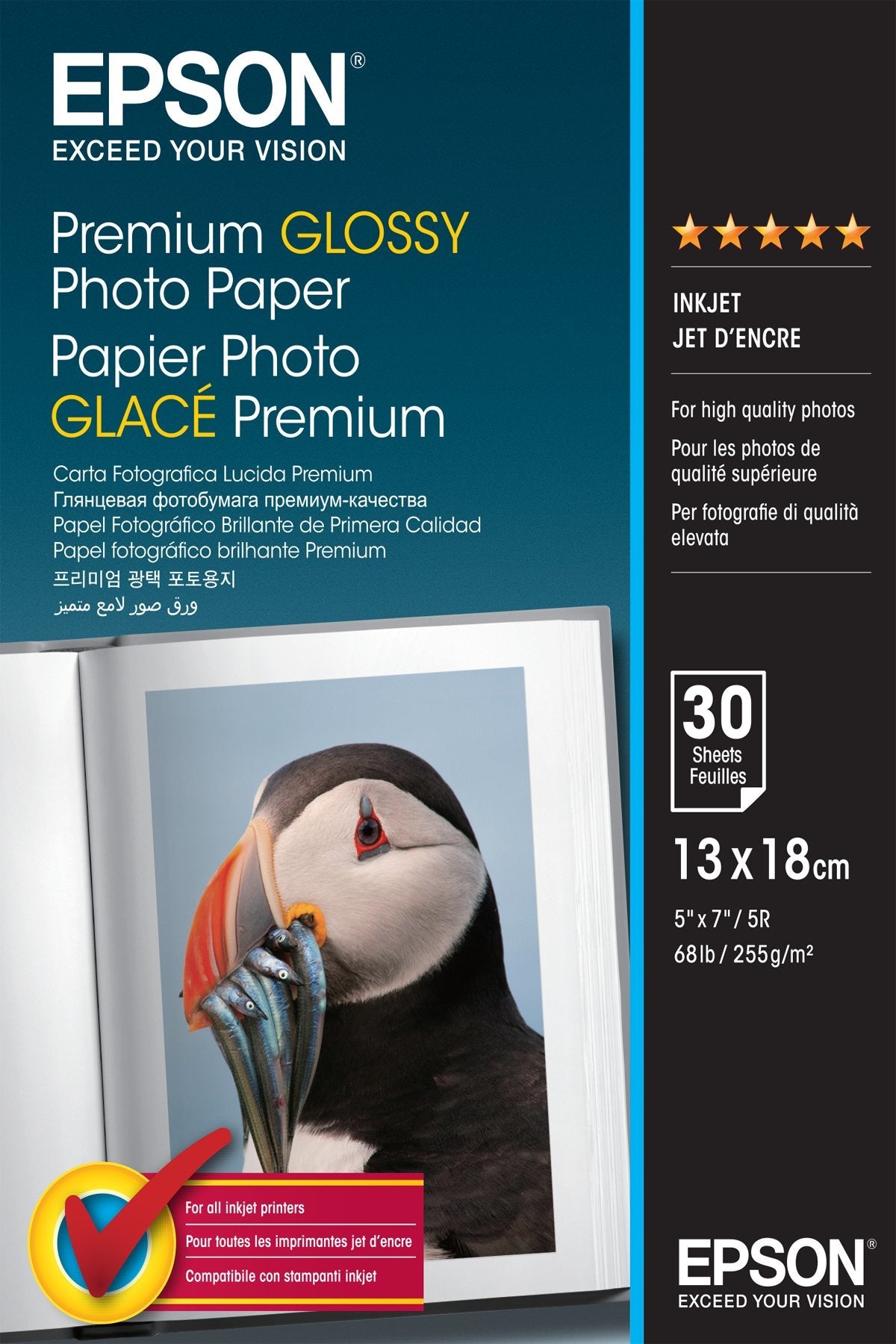 Epson Papel Inkjet Fotografico Glossy Premium 13x18cm 255gr 30 Hojas