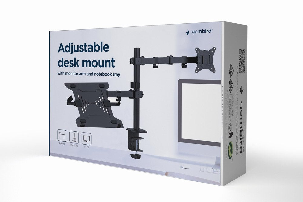 Gembird Ma-Da-03 Adjustable Desk Mount With Monitor Arm And Portátil Tray