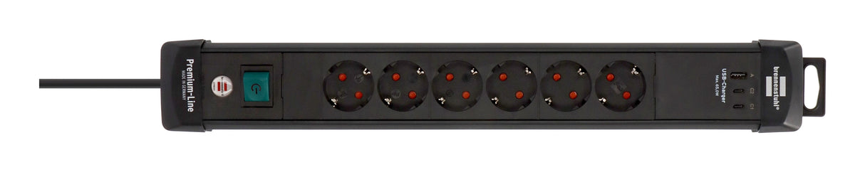 Regleta Brennenstuhl Premium-Line De Enchufes De 6 Vías Con 2x Usb C Pd 65w Y Usb A 18w (Made In Germany, Regleta Con Interruptor Y Cable De 3m, Para Montaje En Pared) Negro