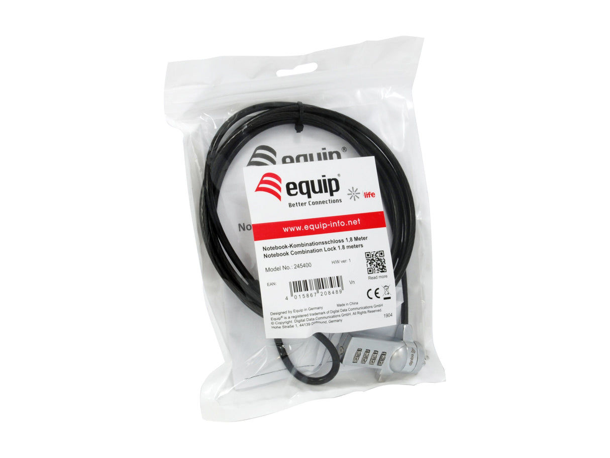 Cable De Seguridad Portatil Equip Life Por Combinacion 1.8m Negro 245400
