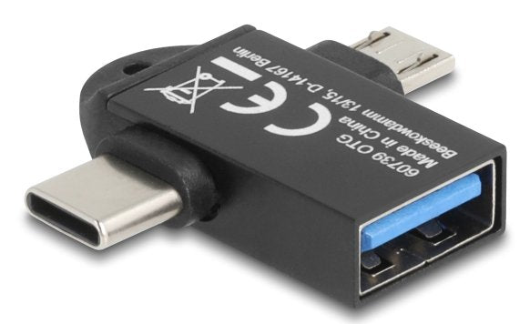Delock Adapter Usb 10 Gbps 2 In 1 Usb-A Buchse Zu Usb Type-C Stecker + Usb Micro-B Stecker Otg