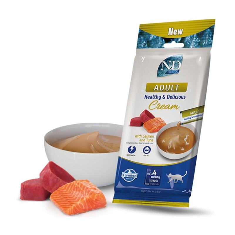 Farmina N&D Ocean Cat Cream With Salmon & Tuna Adult Box Premio Para Gatos Adultos 4x15g