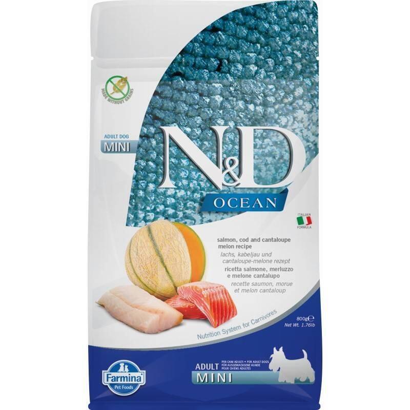 Farmina N&D Ocean Dog Salmon, Cod, Cantaloupe, Melon Adult Mini - Alimento Seco Para Perros - 800 G