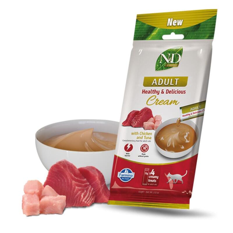 Farmina N&D Prime Cat Cream With Chicken & Tuna Adult Box Premio Para Gatitos 4x15g