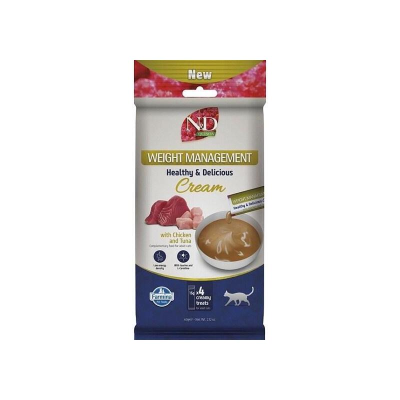 Farmina N&D Quinoa Cat Weight Management Cream With Chicken & Tuna Box Premio Para Gatos 4x15g