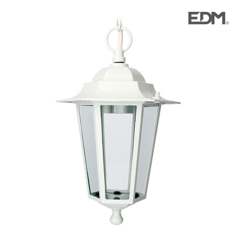 Farol De Aluminio Y Cristal Para Techo Ip44 E27 60w Color Blanco Ø19,2x94,7cm Modelo Zurich. Edm