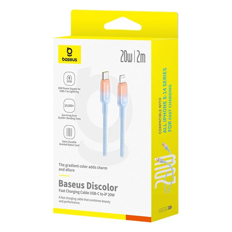 Discolor Series Fast Charging Cable Usb-C To Ip 20w 2m Galaxy Blue