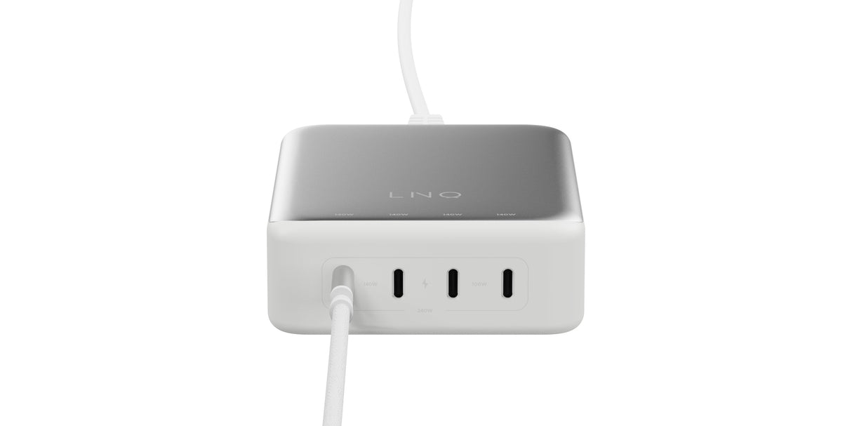 Cargador Escritorio 4xusb-C 240w Gan2 Plata Linq Hasta 240w/ 4xusb-C Pd/ 140w Máximo Por Puerto