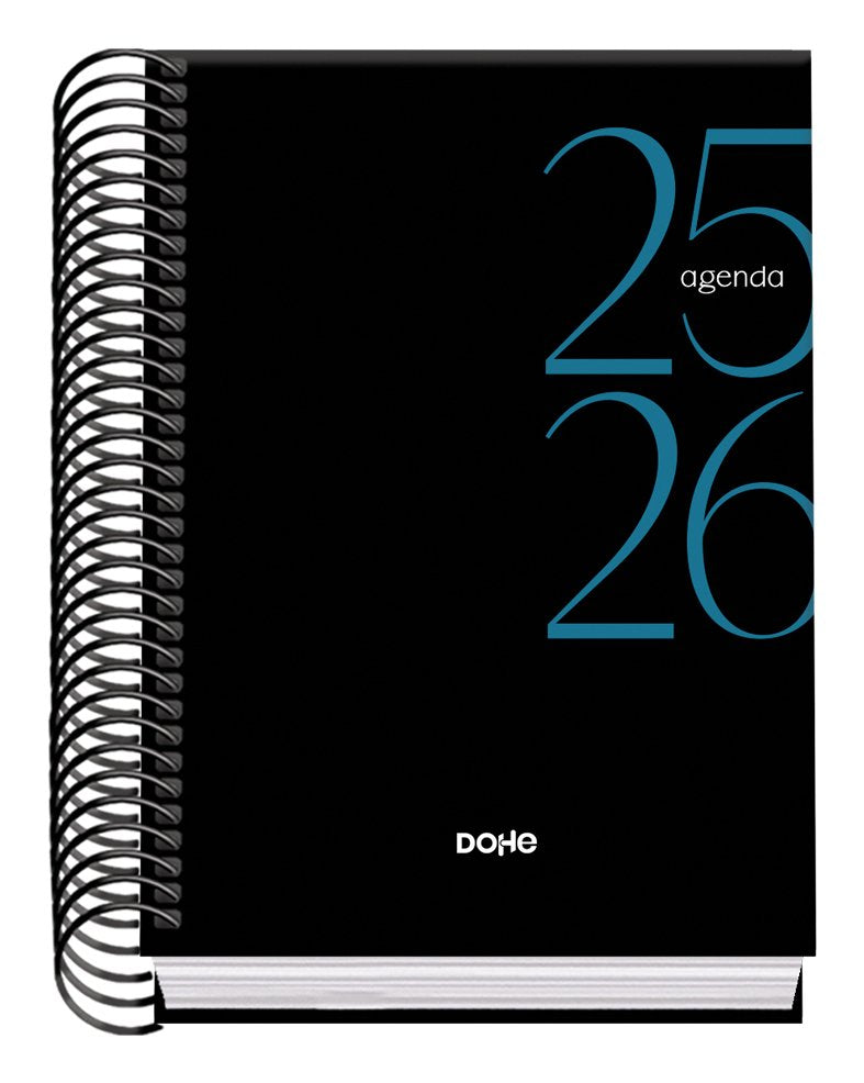 Dohe System Agenda Escolar 25/26 Espiral A6 - Dia Pagina - Papel 70g/M2 - Cubierta De Carton Plastificado - Negro