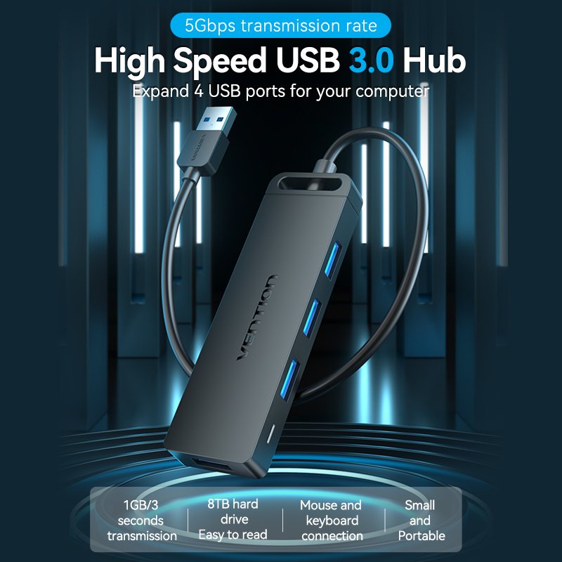 EAN 6922794746633 - Vention CHLBD hub de interfaz USB 3.2 Gen 1 (3.1 Gen 1) Type-A 5000 Mbit/s Negro imagen 16