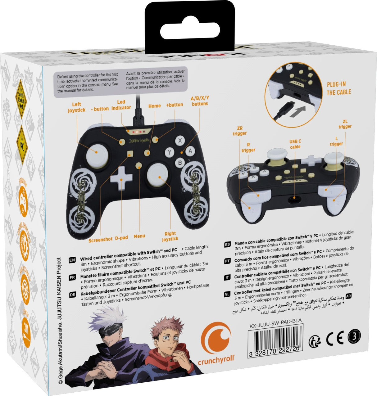 Gamepad Konix Switch Jujutsu Kaisen Cable 3m Compatible Con Pc Color Negro Kx-Juju-Sw-Pad-Bla