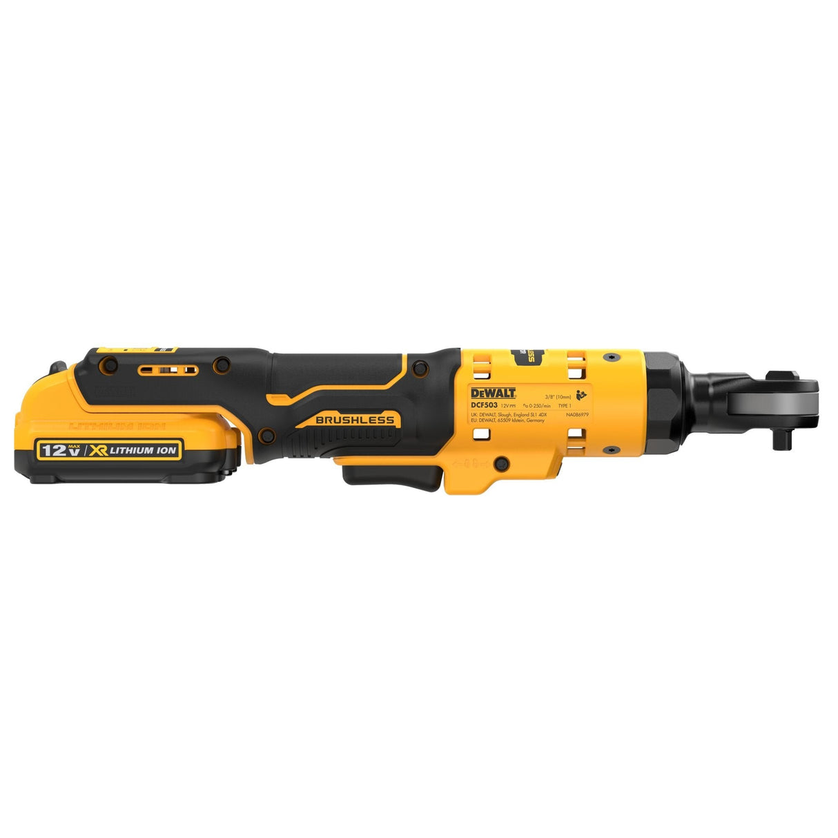 Trinquete Inalámbrico Dewalt Dcf503en, 3/8", 12 Voltios, Destornillador Amarillo/Negro, Sin Batería Ni Cargador