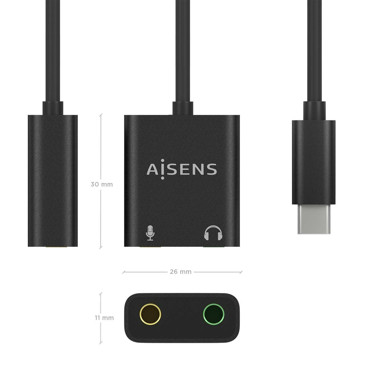 Aisens Conversor Usb-C A Audio 48khz - Usb-C/M-2xjack 3.5/H - 10cm - Negro