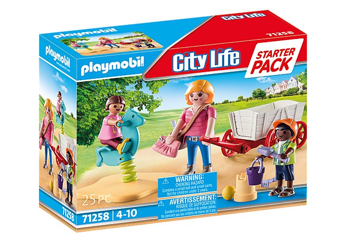 Playmobil 71258 City Life Starter Pack Educadora Con Carrito Con Caballos Con Balancín Y Juguetes De Arena.
