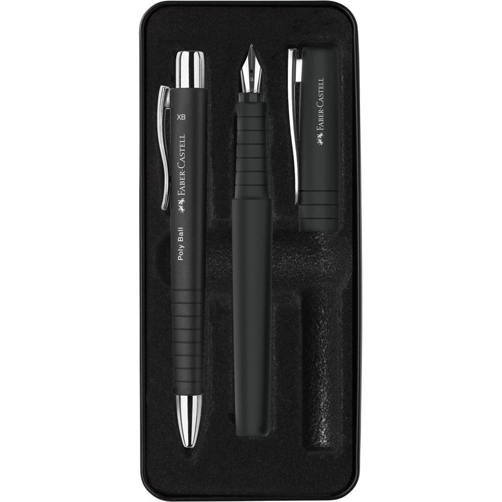 Faber-Castell Poly Pack De Boligrafo Poly Ball Y Pluma Estilografica Poly Pen Con Plumin B - Clip De Metal - Negro