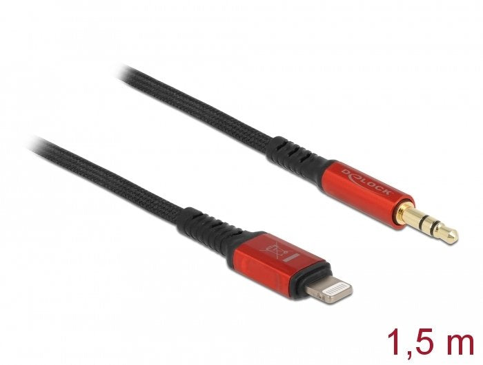 Cable De Audio Delock Conector Lightning De 8 Pines > Conector Jack De 3,5 Mm, 3 Pines, Negro/Rojo, 1,5 Metros 86587