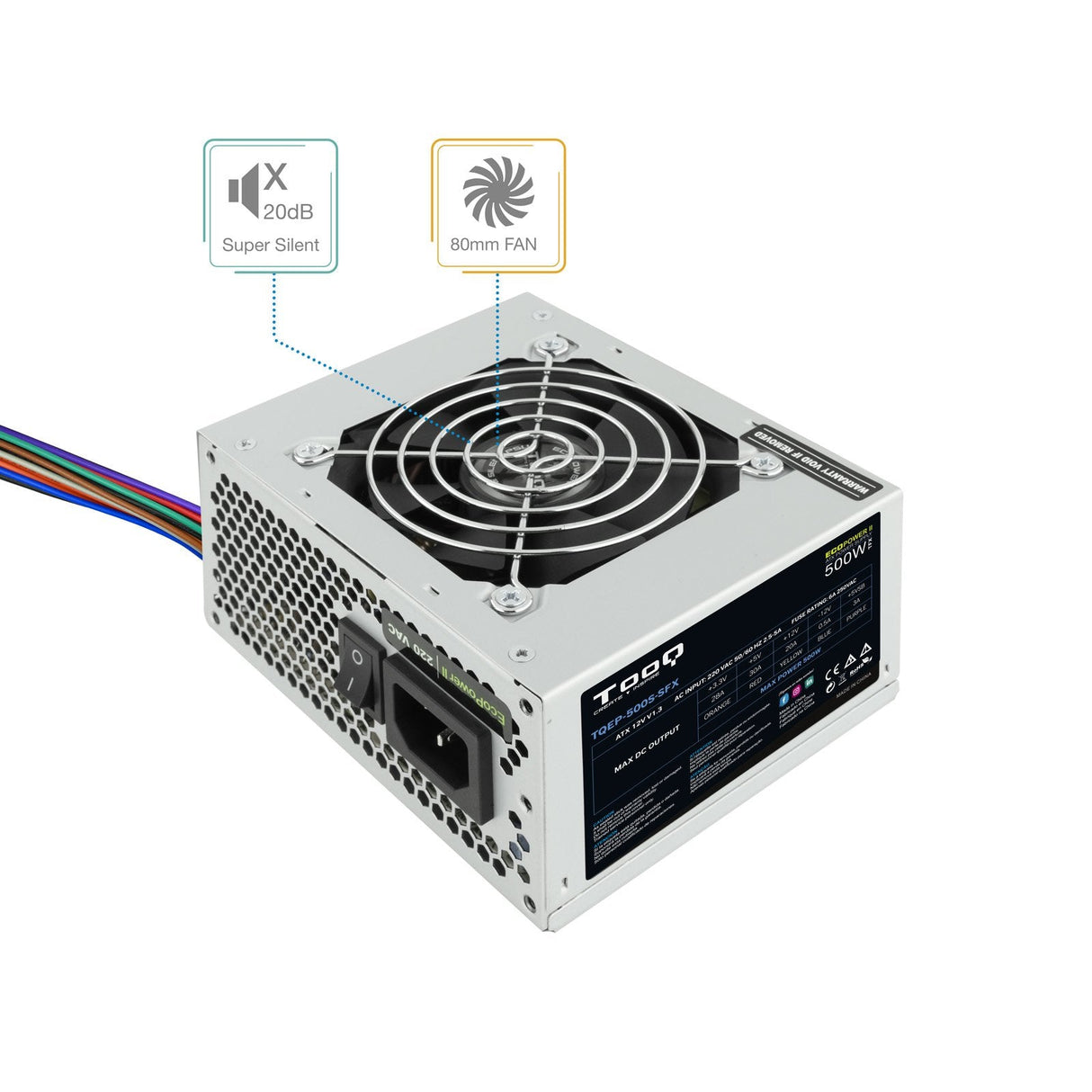 EAN 8433281007376 - TooQ Fonte Ecopower II unidad de fuente de alimentación 500 W 20+4 pin ATX SFX Plata imagen 7
