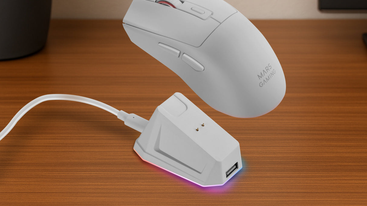 Raton Optico Mmt3 Rgb Blanco Mars Gaming Rgb Chroma/ Óptico/ 14400 Dpi/ Base De Carga/ Recargable Hasta 100h De Uso