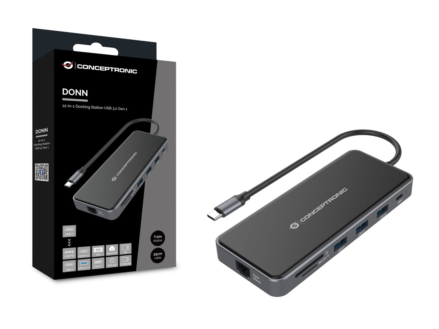 Conceptronic Adaptador Usb-C->2xhdmi,Gbe,Pd,2xusb3.0,Sd0.25 Gr