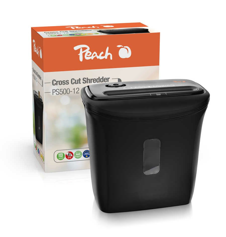 Peach Ps500-12 Triturador De Papel Corte Cruzado 68 Db 22 Cm Negro