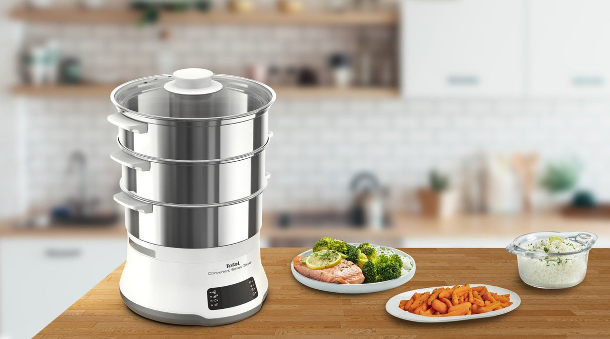 EAN 3045387247775 - Tefal Convenient Series Deluxe VC502D vaporizador 3 cesta(s) Encimera 900 W Acero inoxidable, Blanco imagen 9