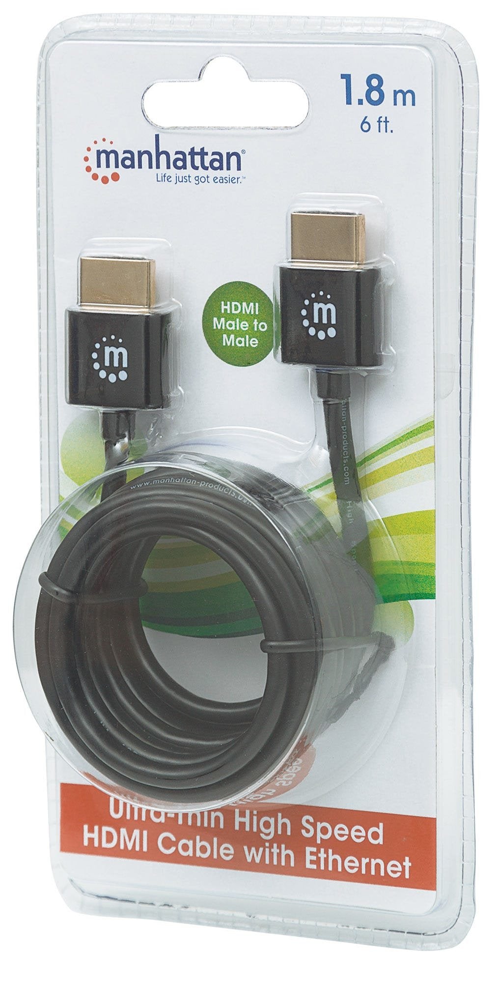 Manhattan Cable Hdmi Macho A Macho, Hec, Arc, 3d, 4k, Blindado, Negro, 1.8 M