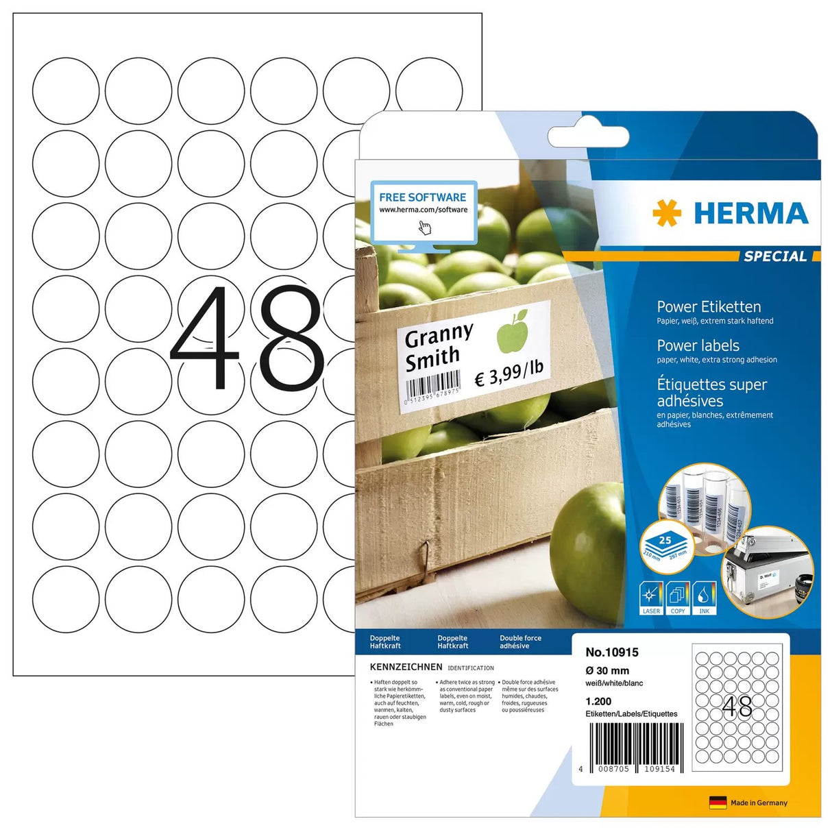 EAN 4008705109154 - HERMA 10915 etiqueta autoadhesiva Círculo Permanente Blanco 1200 pieza(s) imagen 1
