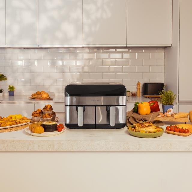 EAN 8435484034890 - Cecotec Advance 9000 Doble 9 L Independiente 2800 W Freidora de aire caliente Negro, Acero inoxidable imagen 3