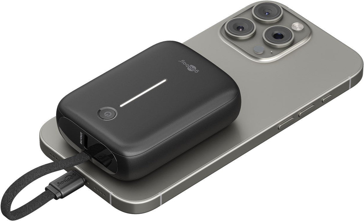 Goobay Powerbank 10.000 Mah, Integriertes Usb-C Cable 13cm, 20 Watt (Negro, 10 Ah, 1x Usb-A, 2x Usb-C, Pd, Qc) 76251