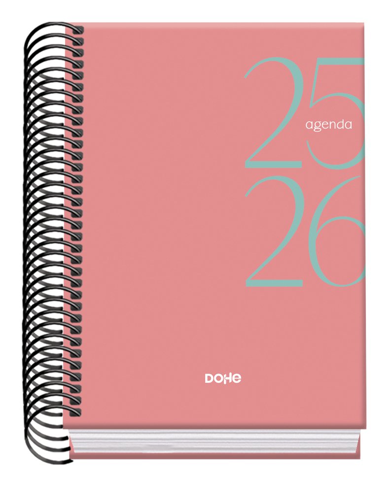 Dohe System Agenda Escolar 25/26 Espiral A6 - Dia Pagina - Papel 70g/M2 - Cubierta De Carton Plastificado - Rosa