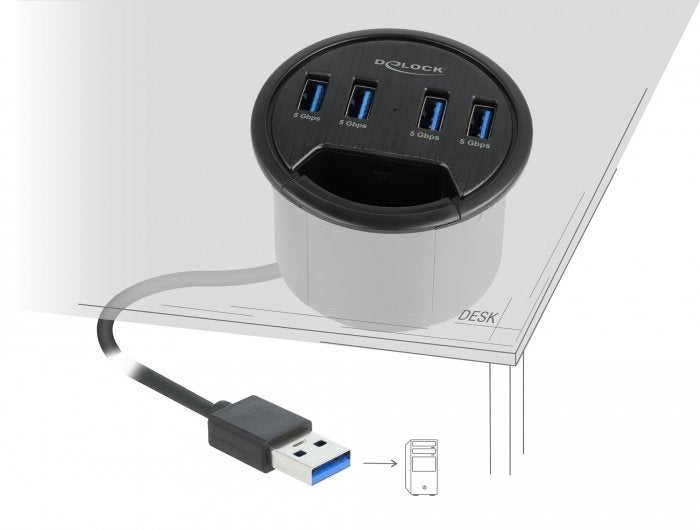Delock 4 Port Tisch-Hub Mit 4x Superspeed Usb Typ-A Port