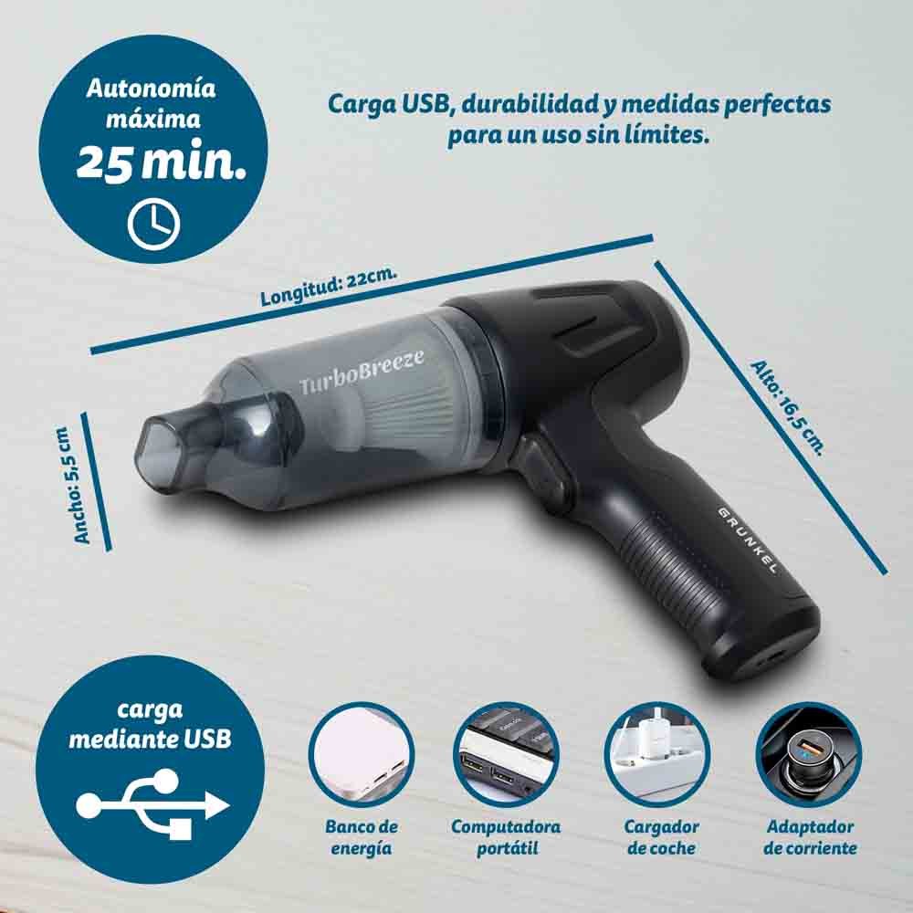 Aspirador De Mano Con Batería Grunkel Carforce2 Autonomía 25 Min 80w