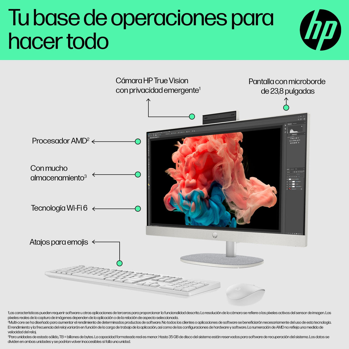 All In One Hp 24-Cr0161ns 23,8" Ryzen 5 7520u 16gb 512gb Ssd, Amd Radeon 610m, Sin Sistema Operativo, Blanco