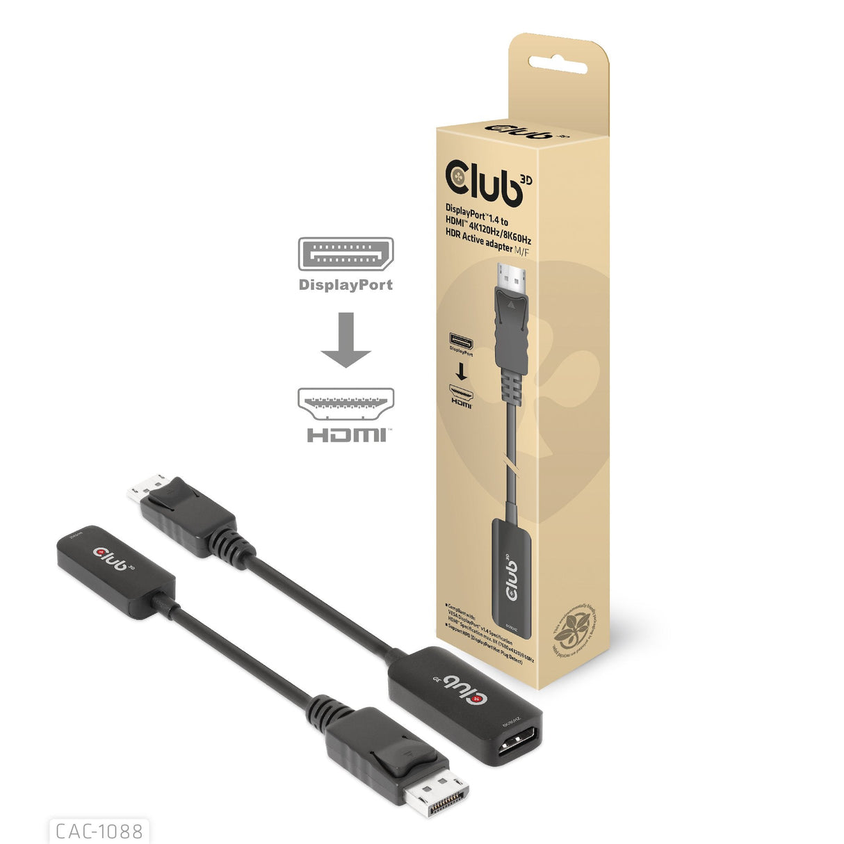 EAN 8719214472740 - CLUB3D CAC-1088 adaptador de cable de vídeo 0,21 m Negro imagen 1