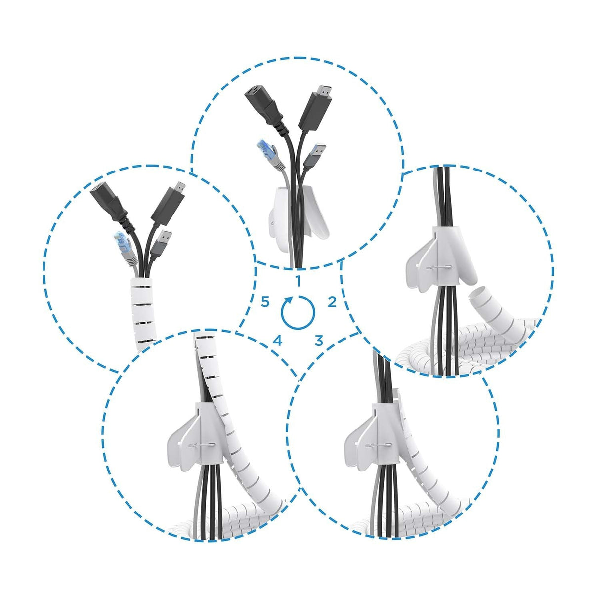 Aisens Organizador De Cable En Espiral 25mm, Blanco, 3.0m