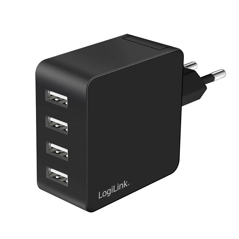 Logilink Usb-A Charger, 24 W, 4-Port, 4x Usb-A, Negro