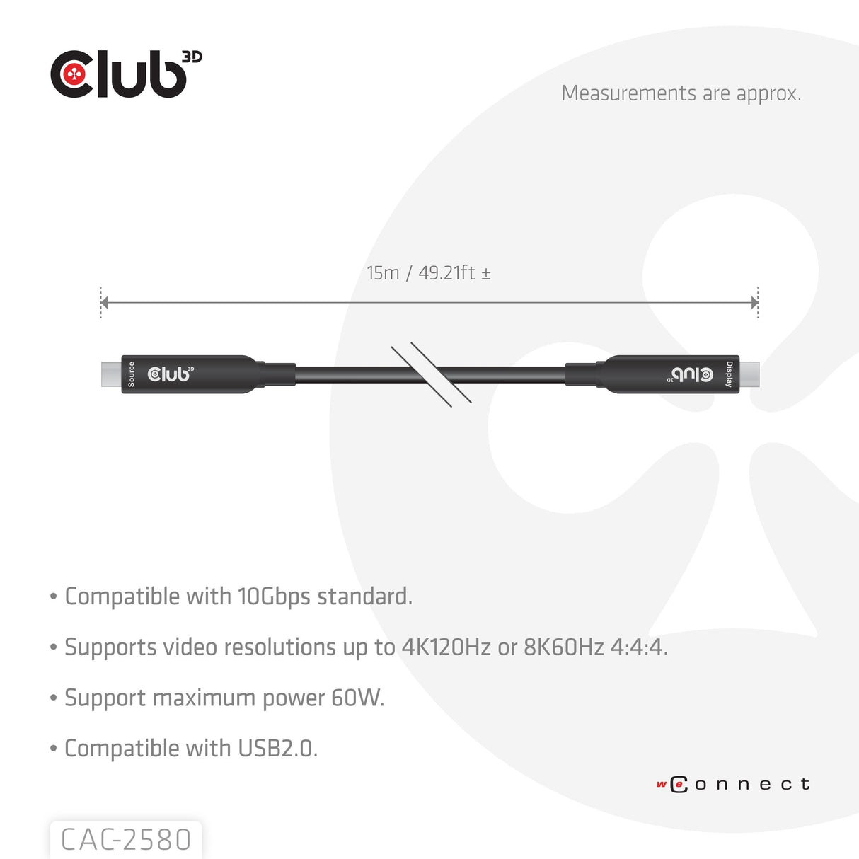 EAN 8719214473662 - CLUB3D CAC-2580 cable USB 15 m USB C Negro imagen 4