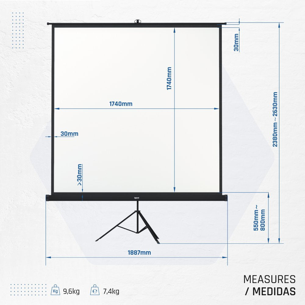 Iggual Pantalla Mural 180x180 Cm Con Trípode+Bolsa