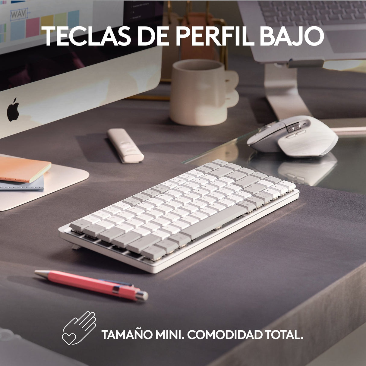 Teclado Ingles Logitech Mx Mini Mechanical For Mac Bluetooth Qwerty Internacional De Ee.Uu. Gris, Blanco